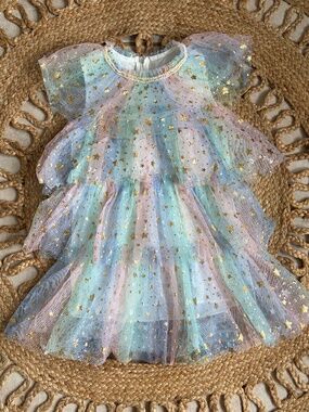 Little Girls Tulle Gold Star Dress